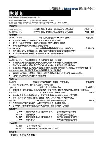 求职石油技术专家的个人简历模板下载