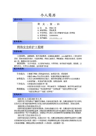 应聘网络安全维护工程师求职简历模板下载